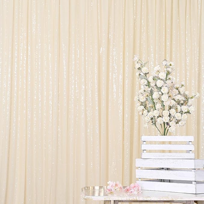 ShinyBeauty Sequin Fabric Backdrop 4FTx7FT - Ivory Sequin Drapes Sparkle Glitter Shimmer Background for Photoshoot & Birthday Party