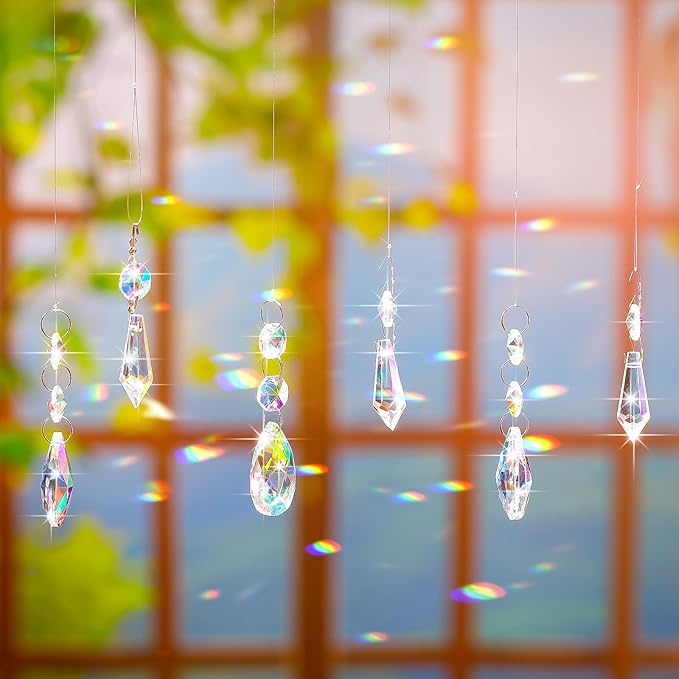 24 Pcs Chandelier Crystal Replacement 38 mm Teardrop & Icicle Crystal Prisms Hanging Gems Parts for Lamps and Chandeliers Suncatcher Christmas Tree Windows Home Decor (Colorful)