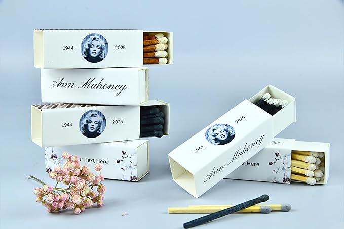 Customizable Funeral Matchboxes – Set of 10 – Memorial Design – Colorful Matchsticks – Perfect for Funeral Services & Remembrance (2" Matchsticks, Remembrance #2)