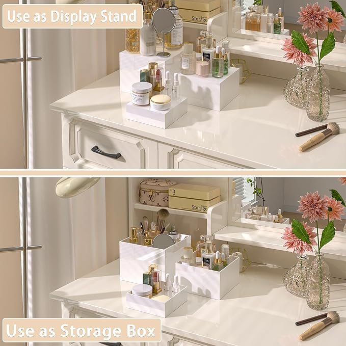 Buffet Risers, Food Display Risers for Party, White Acrylic Risers Display Stand for Buffet Table, Catering Displays for Dessert, Cube Box Nesting Riser with Hollow Bottoms (6"x7"x8" 3PCS)