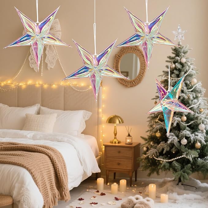 Star Ornaments Iridescent Christmas Ornaments Colorful Star Ornament for Christmas Tree Winter Party Frozen Theme Decoration Bridal Shower Wedding Birthday 3PCS