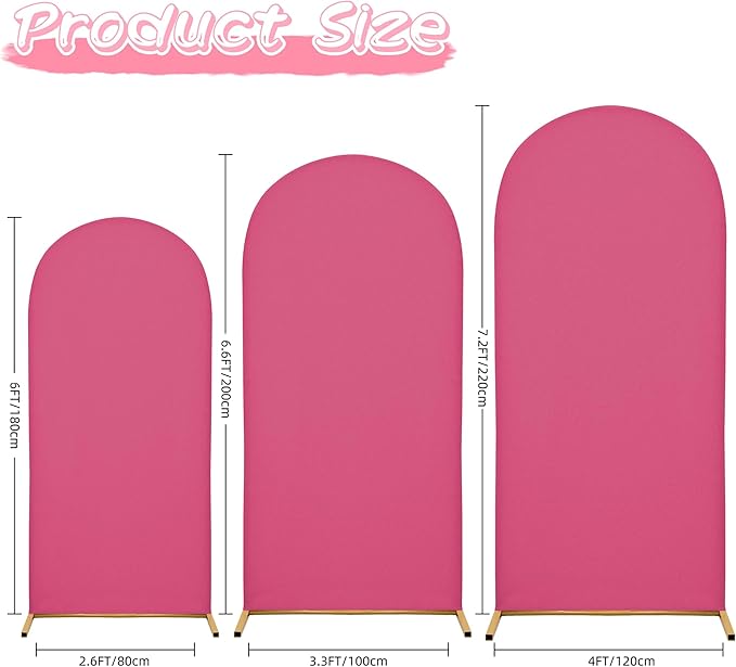 Wedding Arch Covers Arch Backdrop Cover Arch Stand Covers 7.2FT 6.6FT 6FT Set of 3 Arch Cover Spandex Fabric Stretchy Backdrop for Wedding Birthday Party Decoration Baby Shower (Rose Red)