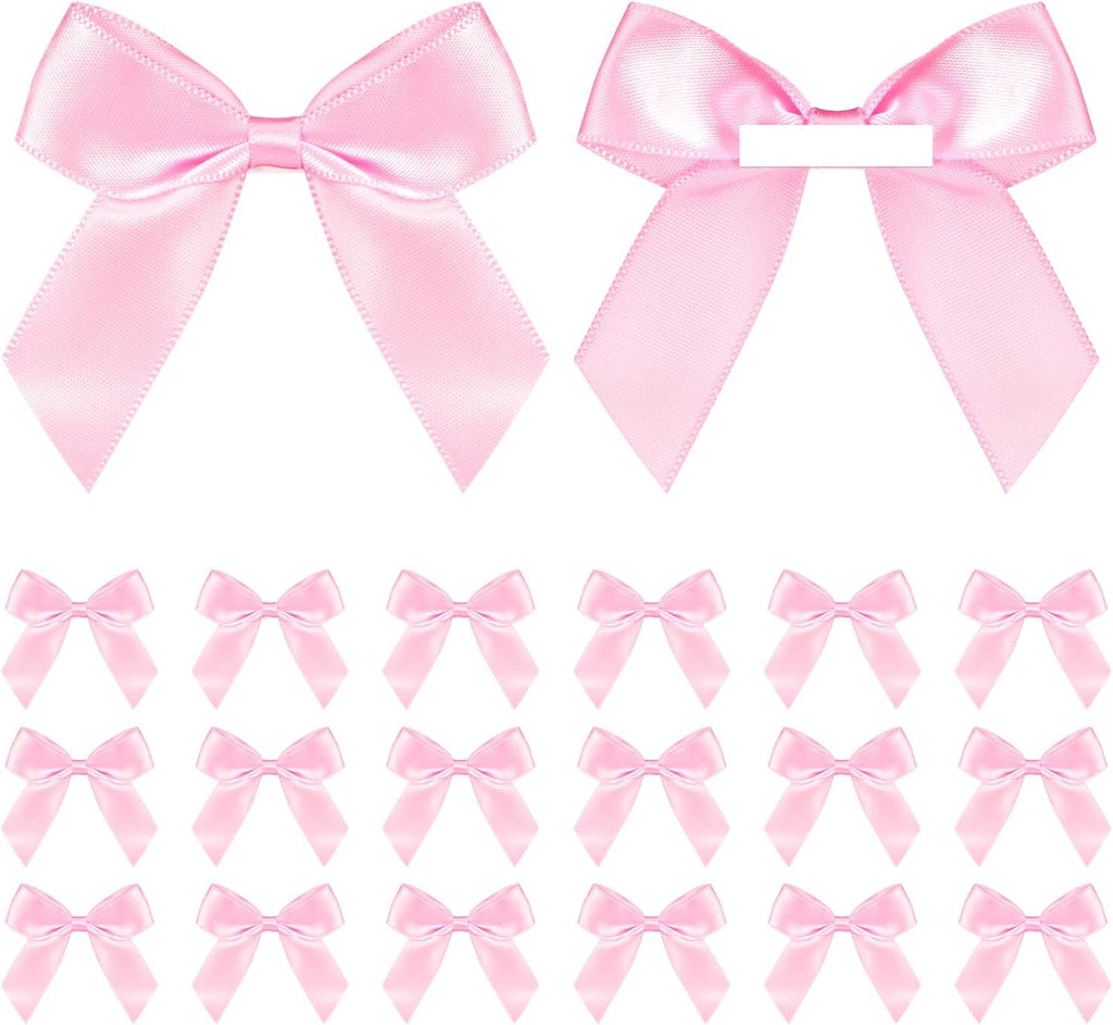 Pink Bow Satin Ribbon for Craft 2" Self Adhesive Premade Mini Bows for Gift Wrapping Crafts, Sewing, Scrapbooking, Weddings, DIY Party Baking Decoration - 50 Counts