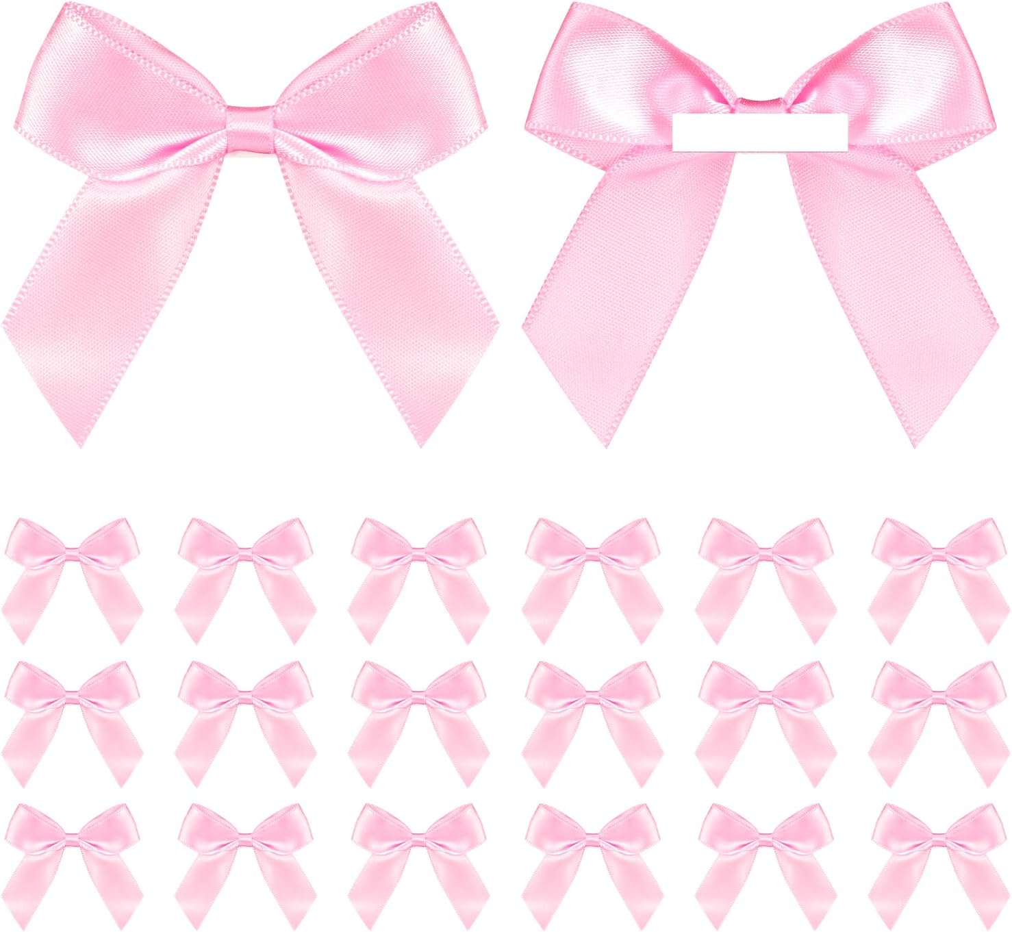 Pink Bow Satin Ribbon for Craft 2" Self Adhesive Premade Mini Bows for Gift Wrapping Crafts, Sewing, Scrapbooking, Weddings, DIY Party Baking Decoration - 50 Counts