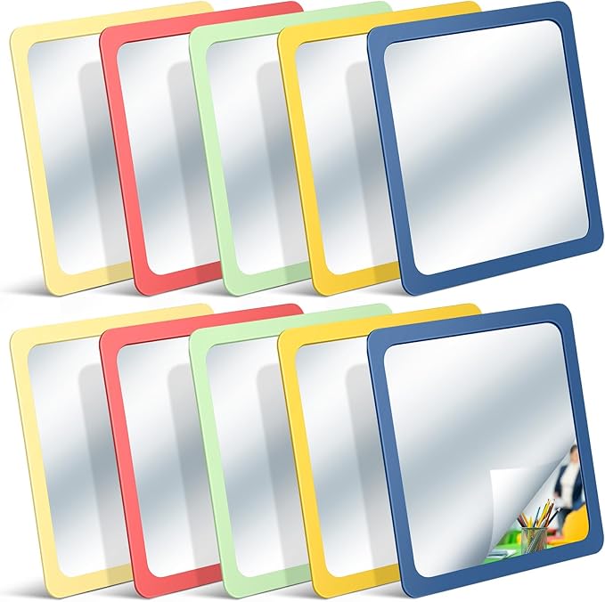 Dandat 10 Pcs Small Mirrors for Kids 6 x 6 Inch Square Shatter Proof Reflector Toddler Glass Plastic Reflector for Classroom DIY Craft Preschool Facial Expression (Hippie Colors)