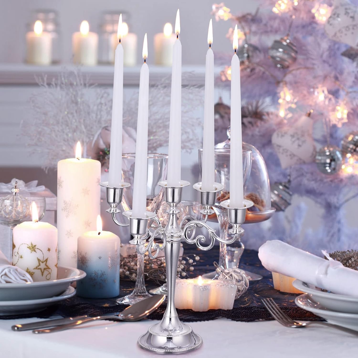 Kedtui Taper Candles 10 inch (H) Dripless, Set of 24 White Unscented and Smokeless Taper Candles Long Burning, Paraffin Wax with Cotton Wicks for Burning 8 Hours Time