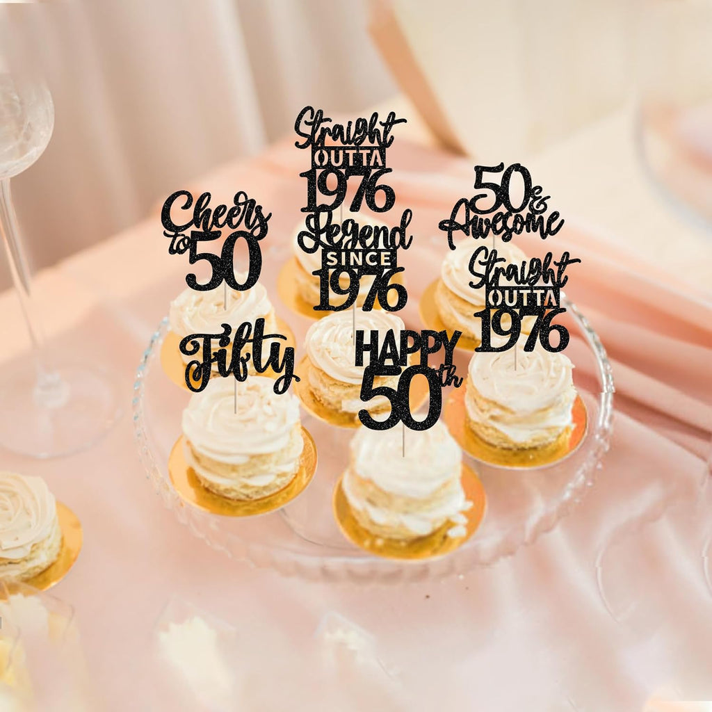 24PCS Black Happy 50th Birthday Cupcake Toppers Fifty Straight Outta 1976 Cupcake Picks Cheers to 50 Lengend Since 1976 Cake Decorations for 50th Birthday Anniversary Party Decorations Supplies