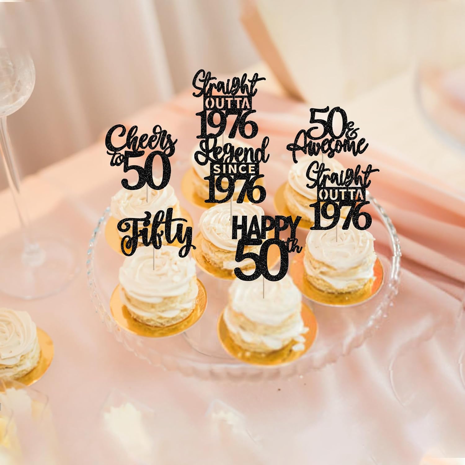 24PCS Black Happy 50th Birthday Cupcake Toppers Fifty Straight Outta 1976 Cupcake Picks Cheers to 50 Lengend Since 1976 Cake Decorations for 50th Birthday Anniversary Party Decorations Supplies