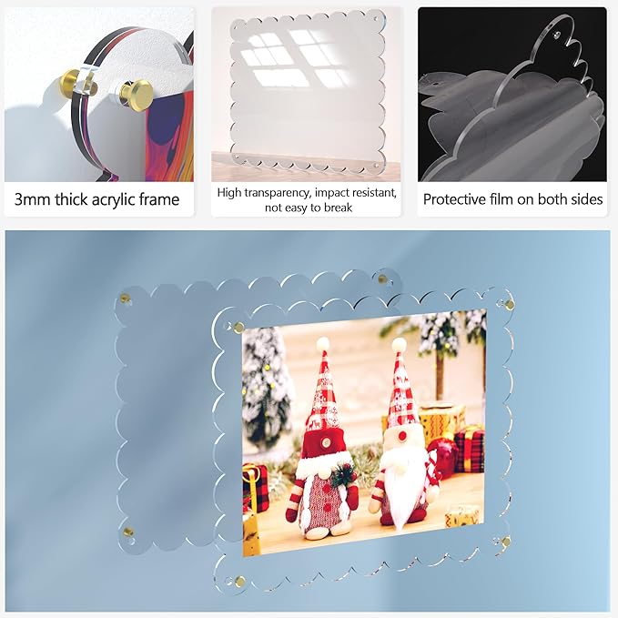 Acrylic Picture Frame for Wall, Frameless Clear Photo Frame with Scalloped Edge, No Drill Floating Frame for Diploma Certificate Degree Document & Poster/Painting/Artworks Display (1 Pack, 8.5X11 Scalloped edge)