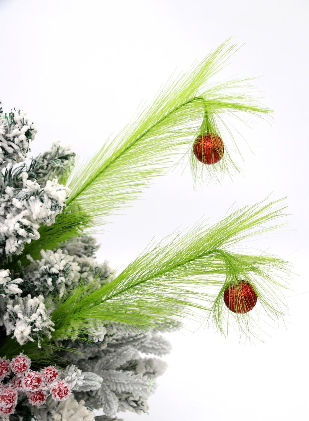 KLEWEE 12 Pcs Christmas Tree Topper 17.4'' Green Christmas Tree Picks and Sprays with Glitter Red Ball Christmas Stems Ornaments for Christmas Tree Decorations Wreath Crafts Vase Filler Decor