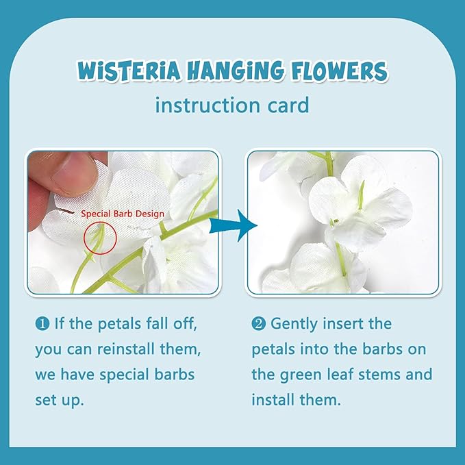 12 Pack Lake Blue Wisteria Hanging Flowers Garland, 3.77 Feet Artificial Flower Vines, Fake Wisteria, Artificial Vines Hanging Garland for Backdrop Outdoor Yard Garden Decor
