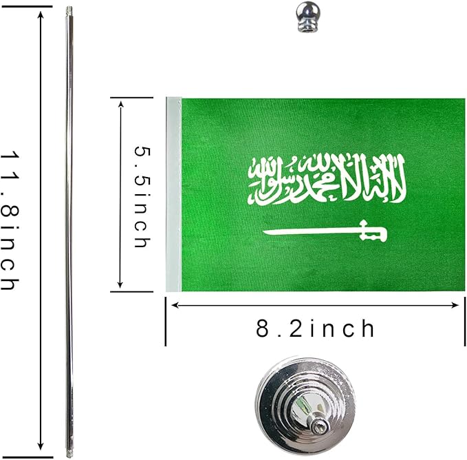 GentleGirl.USA Saudi Arabia Table Flags,Stick Small Mini Saudi Arabian Flag Office Desk Flag on Stand with Stand Base, International Festival Saudi Arabia Theme Party Decoration,Home Desk Decoration