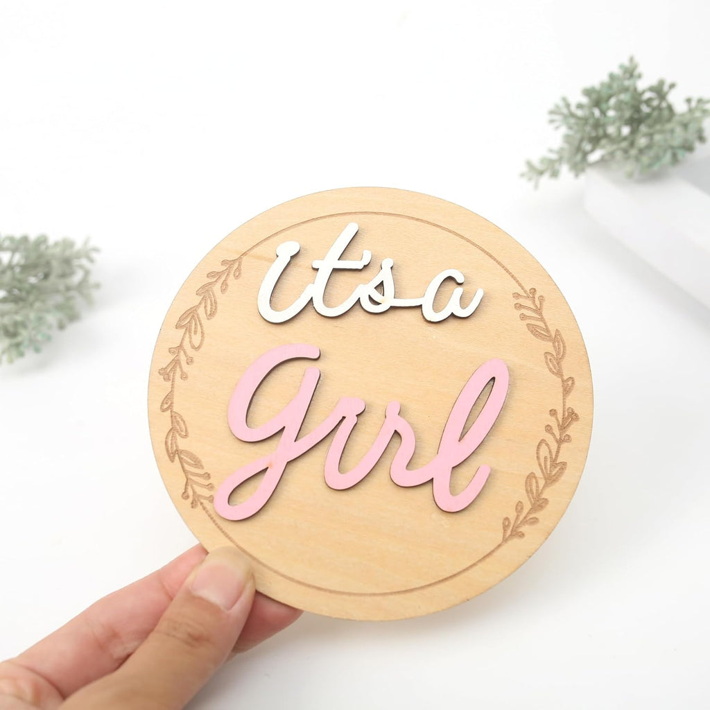 Gender Reveal Wooden Sign - Baby Announcement Plaque - It's A Boy/Girl Photo Prop - Baby Shower Wooden Sign - Pink