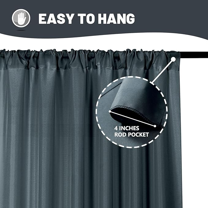 MYSKY HOME 10ft x 10ft Bluish Grey Curtains for Parties, Weddings, Stage, 5ft x 10ft, 2 Panels