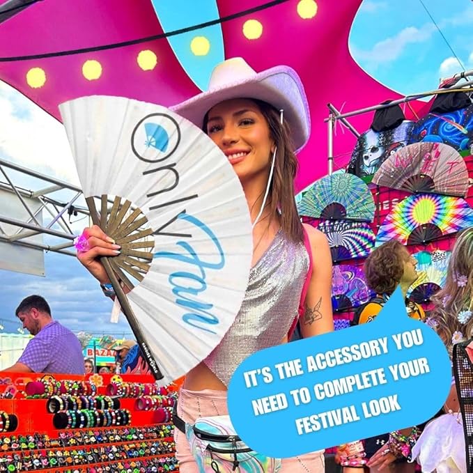 Kandies World UV Reactive Custom Festival Folding Hand Fan - Unique Designs, Made of Bamboo, Clacking Sound, Lightweight - Perfect Rave and Festival Accessory!