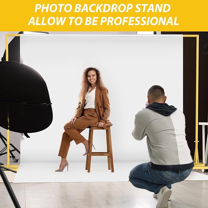 HAITRAL 10x7 FT Backdrop Banner Stand,Square Wedding Arch Balloon Metal Frame,Heavy Duty Background Stand Kit,Adjustable Photo Backdrop Stand for for Parties Birthday Video Studio - Gold
