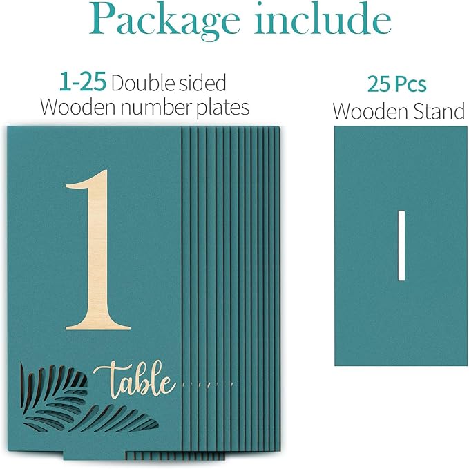 Wooden Table Numbers 1-25,3.2x5.8 Inch Double Sided Rustic Blue Wedding Table Number Signs with Wooden Base,Wedding Centerpieces for Banquet Restaurant Party Decor (Blue, 1-25)