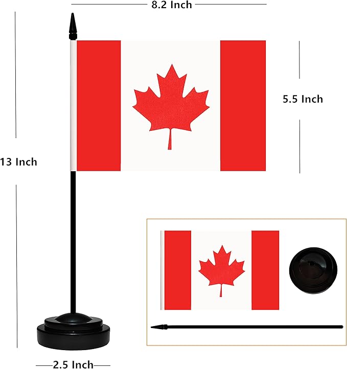 12 Pack Canada Desk Flags Set, Canadian Small Mini Table Office Flags With 12" Solid Black Pole, Black Base and Spear Top, Miniature Desktop Flag, Home Decoration, Office Decoration, Festival
