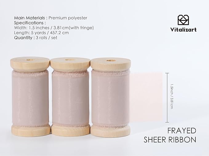 Vitalizart Pink Organza Ribbon Frayed Sheer Organza 1.5" Silk Like Ribbons for Valentines Day Gift Wrapping Craft Flower Bouquet Wedding Invitations Mesh Fabric Blush Light Pink 15 Yards