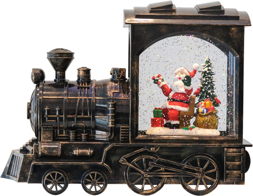 Christmas Musical Snow Globe Lantern Battery Operated with 6 Hour Timer, Santa Lighted Snow Globe Train Spinning Water Swirling Glitter Christmas Decoration Gifts(10.6 x 4.3 x 8.3 Inches)