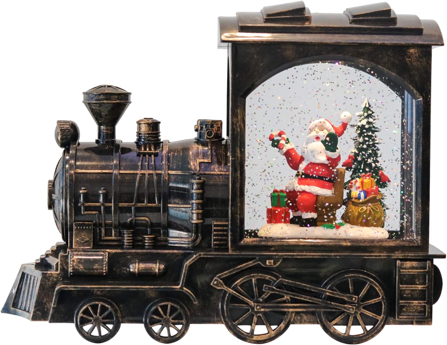 Christmas Musical Snow Globe Lantern Battery Operated with 6 Hour Timer, Santa Lighted Snow Globe Train Spinning Water Swirling Glitter Christmas Decoration Gifts(10.6 x 4.3 x 8.3 Inches)