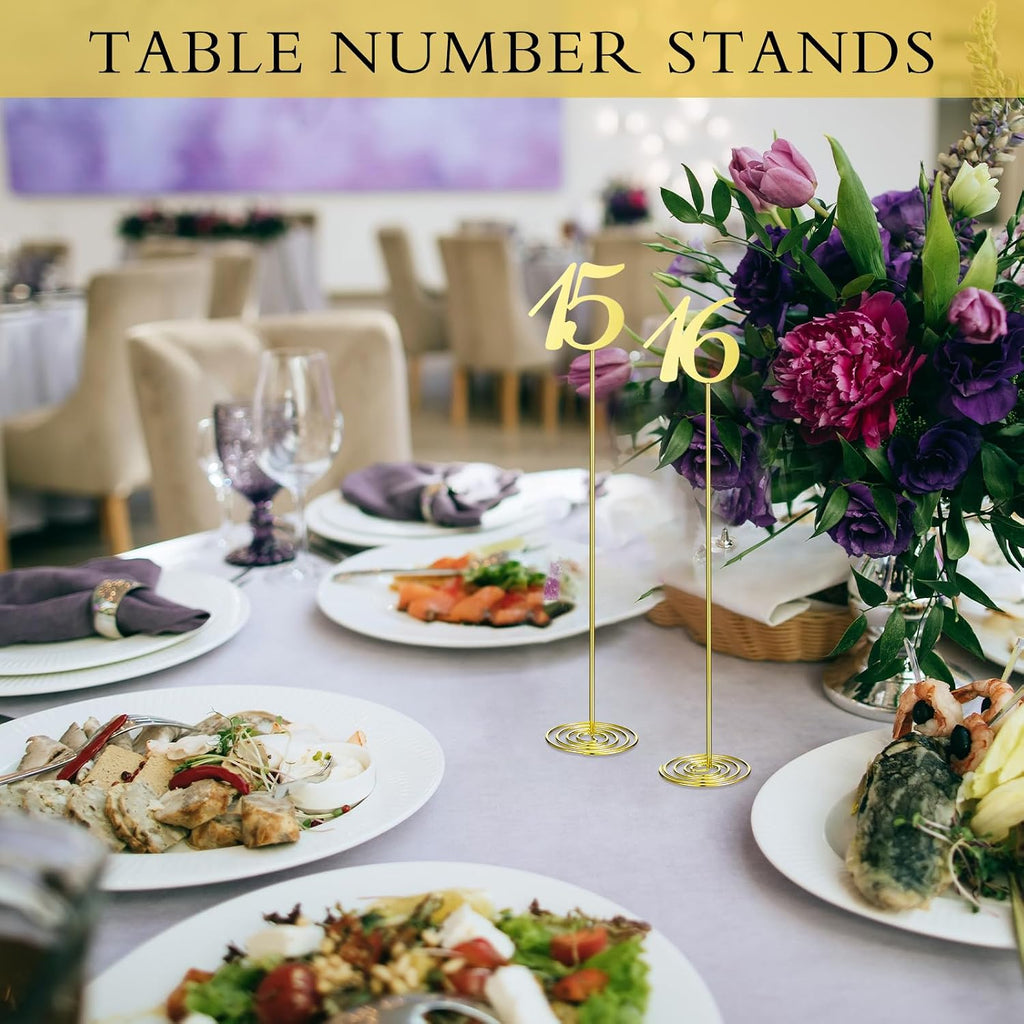Therwen 20 Pcs Metal Table Numbers 1-20 Table Numbers for Wedding Reception 12 Inch Stainless Steel Party Desk Figure with Sturdy Holder Base for Banquet Wedding Party Event Catering(Gold)