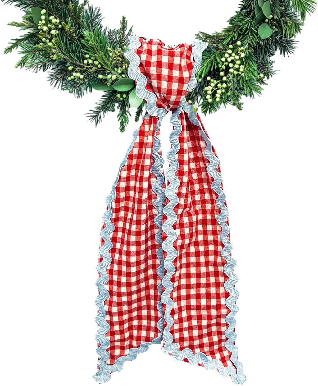 Wreath Sash for Front Door Red White Buffalo Plaid Wreath Satin Sash Blue Wave Garland Ribbon Accessories for Wreaths Yard Doorway Indoor Outdoor Bow Bridal Shower Home Decor,5.11 x 54.33