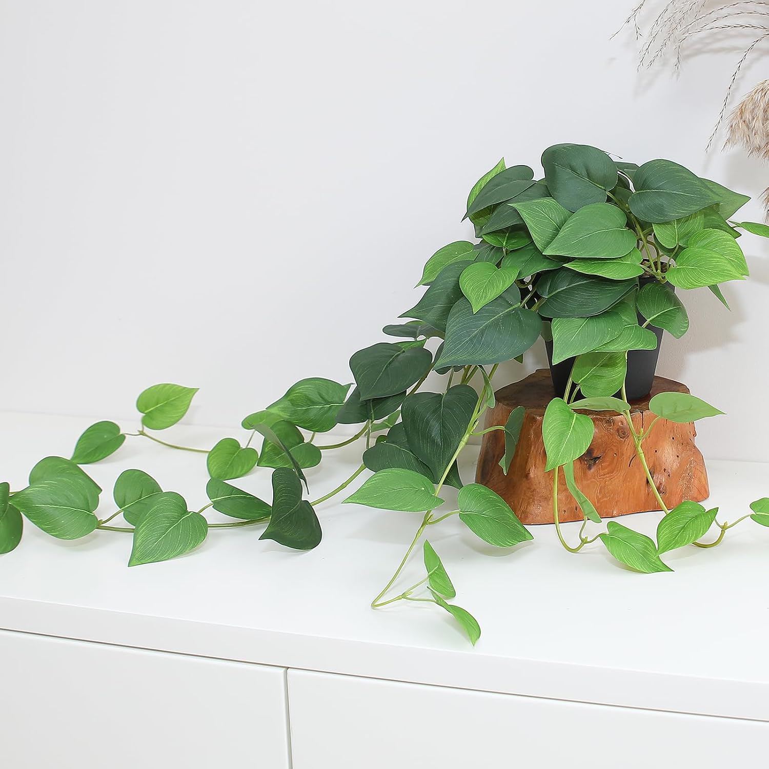 alyptus Fake Pothos Hanging Plants – 33" Set of 2 Faux Ivy Vines with Pots Realistic Silk Devil’s Ivy for Indoor Décor Low Maintenance Artificial House Plants for Home Bathroom or Office - Green