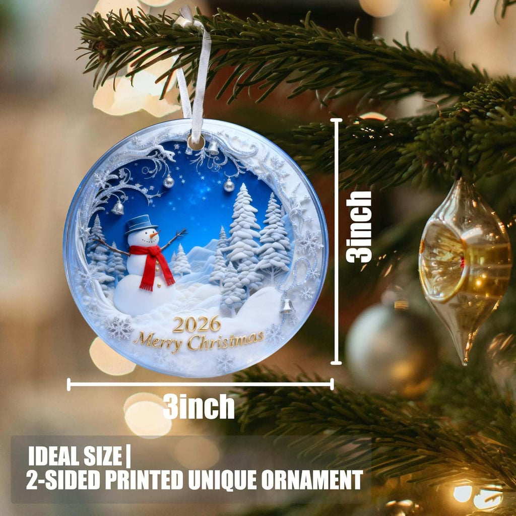 Christmas Ornaments 2026, Snowman Christmas Ornaments, Exchange for Women, Men, Collectible Dated Year Ornaments for Tree, Unique Suncatcher, Printed Stained Ceramic Effect Decor