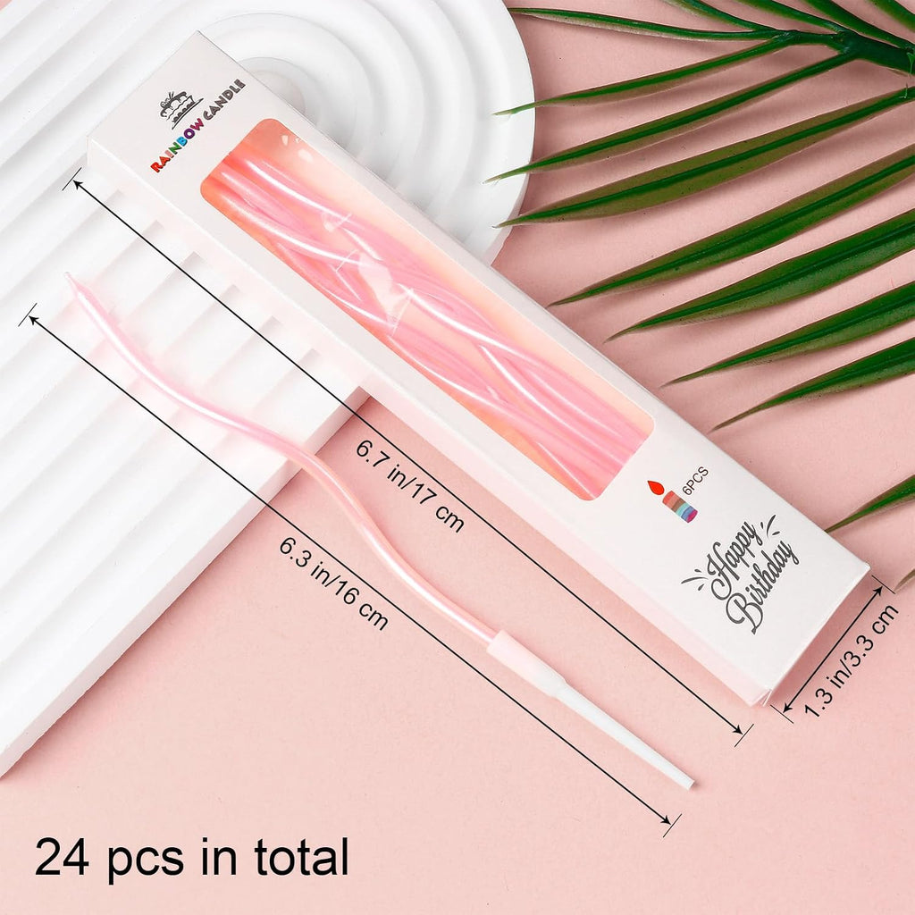 24 Pcs Pink Spiral Long Thin Birthday Candles, Twisted Curved Candle Cake Topper, Birthday Parties, Wedding Decoration