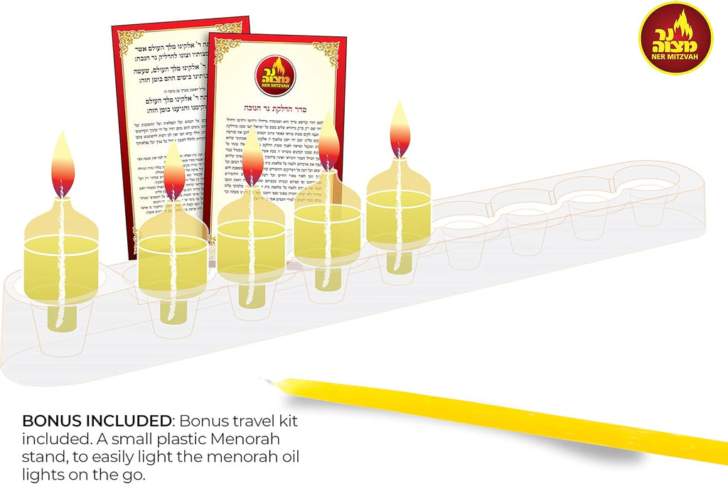 Ner Mitzvah Pre - Filled Menorah Oil Cup Candles, Hanukkah Ohr Lights, 100% Olive Oil with Cotton Wick in Glass Cup - Medium (Pack of 44) Burns Approx. 2 1/2 Hrs