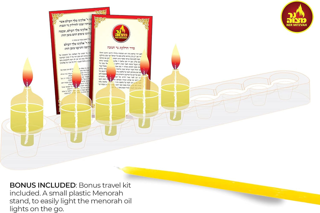 Ner Mitzvah Pre - Filled Menorah Oil Cup Candles, Hanukkah Ohr Lights, 100% Olive Oil with Cotton Wick in Glass Cup - Medium (Pack of 44) Burns Approx. 2 1/2 Hrs