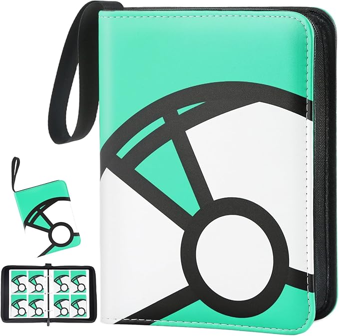 Trading Card Binder 4-Pockets, 400 Pockets Card Holder with 50 Removable Sleeves, Large Capacity & Waterproof Zipper Album Holder for Trading Card Collector, Portable Card Album Book for Card-Green