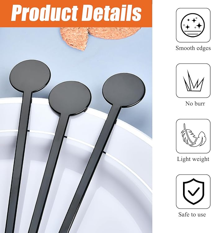 240Pcs Drink Stirrers Cocktail, 7 Inches Disposible Plastic Swizzle Sticks with Disc Top, Mixing Rod for Bar Drinks,Wedding Drinks,Coffee Stir,Whiskey Beverage（Black）
