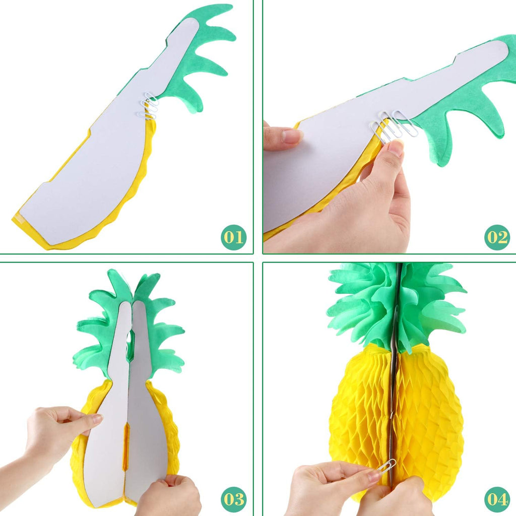 Blulu 6 Pieces 14 Inch Pineapple Honeycomb Centerpieces Tissue Paper Pineapple Table Hanging Decorations for Tropical Luau Hawaiian Jungle Party Supplies Favor