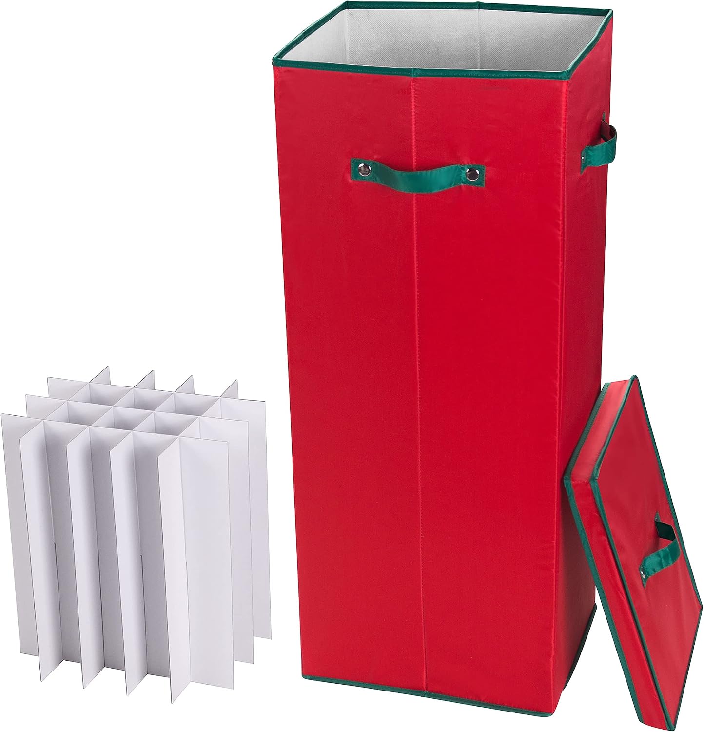 Wrapping Paper Storage Box- Holds 20 Rolls of 30” Gift Wrap-Upright Container with Lid, Dividers & Handles-Christmas & Birthday Wrap by Elf Stor (Red)