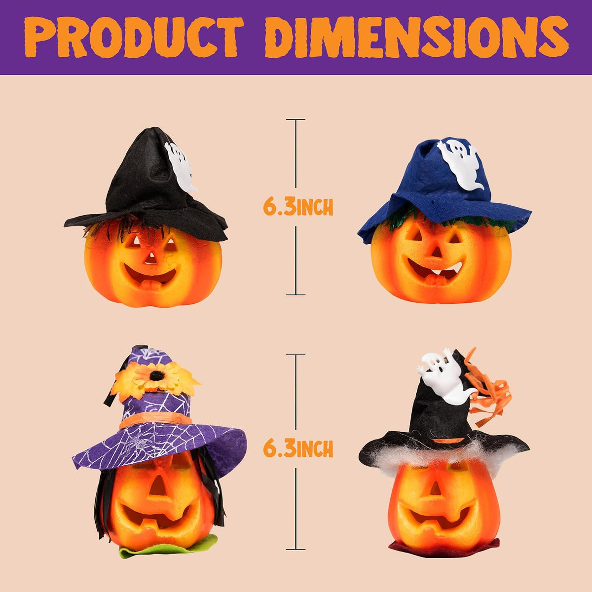 JOYIN 6 Pcs Light Up Pumpkins Halloween Decorations Outdoor Indoor Jack O Lan...