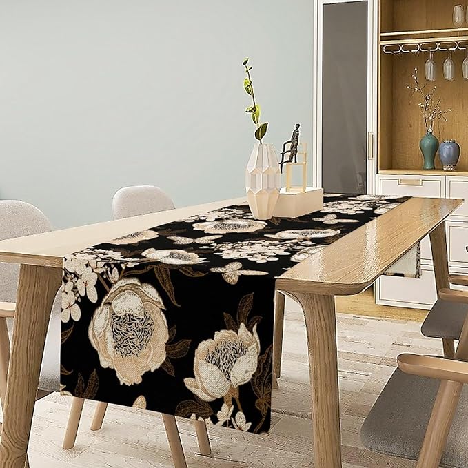 Watercolor Peony Table Runner, Modern Kitchen Dining Room Bohemian Floral Tabletop Decoration for Kitchen Cafe 13x120 Inch