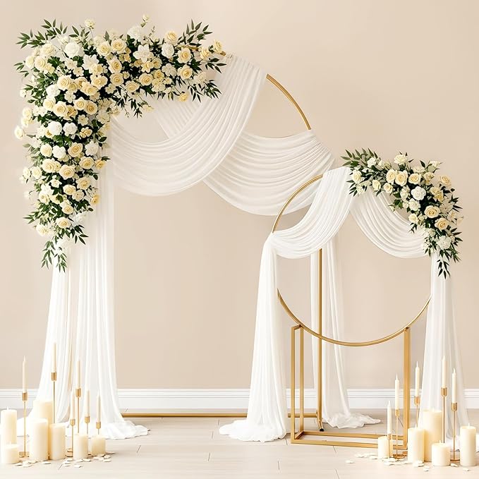 Wedding Arch Draping Fabric 29" x 19Ft Sheer Drapes for Backdrop Wedding Ceremony Reception Ceiling Decor Curtain Baby Bridal Shower Decoration (Ivory, 2 Panels)