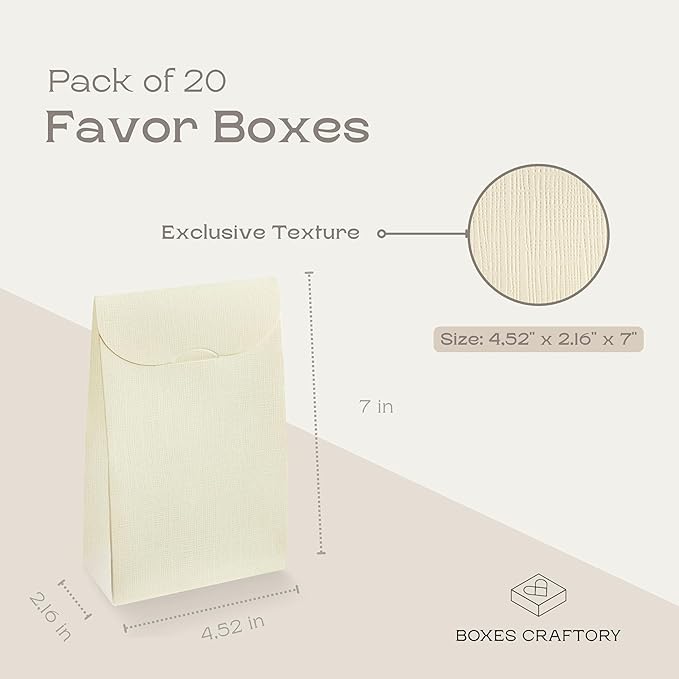 Boxes Craftory Pack of 20 Party Favor Boxes (4.52 x 2.16 x 7 inch) - Ideal for Wedding, Christmas Gift, and Bridal Shower - Light Ivory White Silk