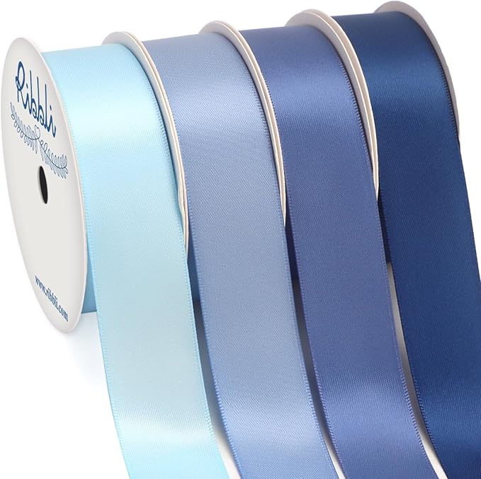 Ribbli Dusty Blue Satin Ribbon 1 Inch x 4 Rolls Total 40 Yards- Light Blue/Dusty Blue/Smoke Blue/Light Navy Ribbon for Gift Wrapping Craft Wedding Decoration
