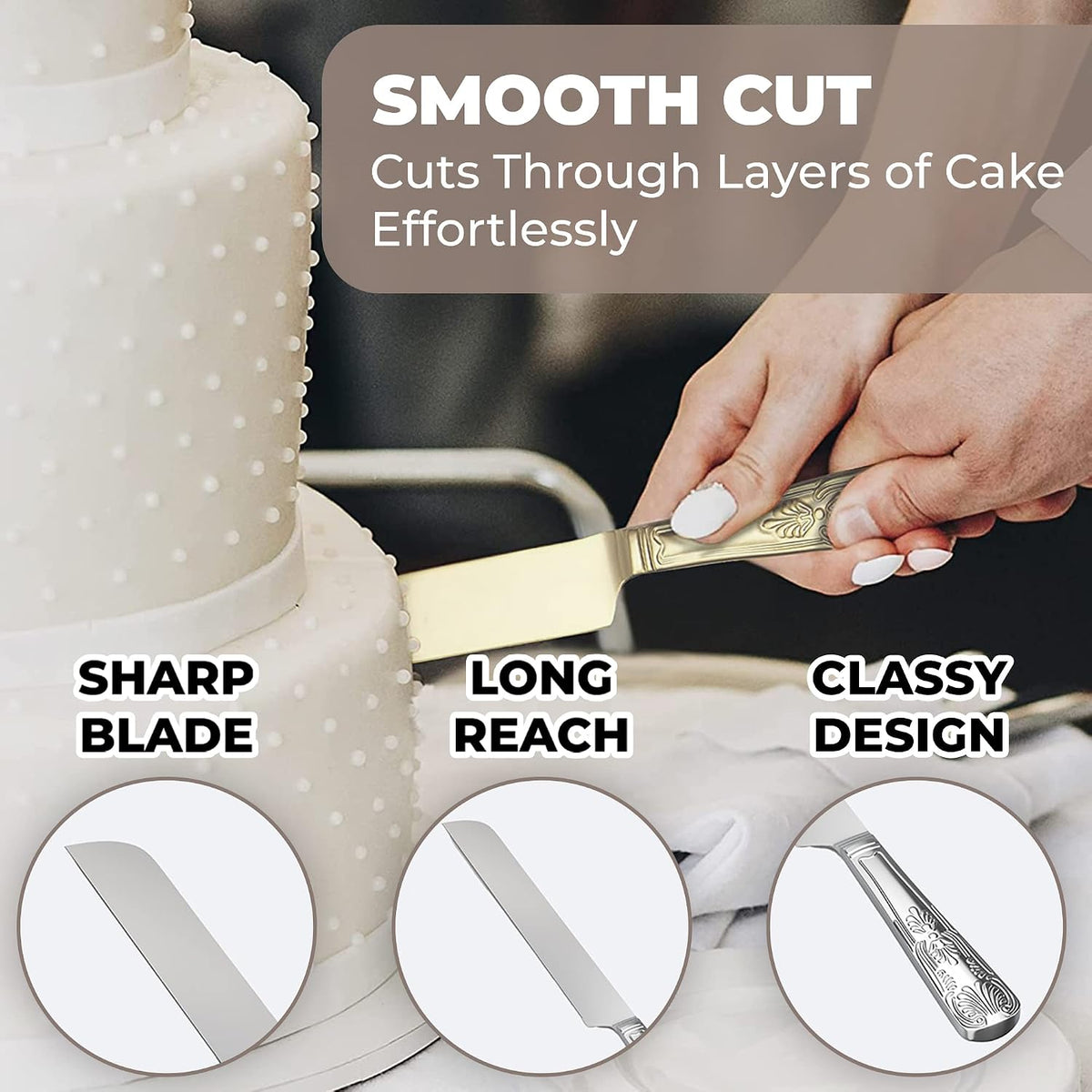 Orblue Wedding Cake Knife and Server Set - Premium, Beautifully Engraved Cutt...