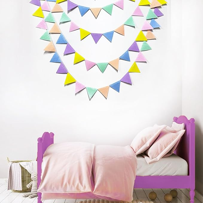 pinkblume Pastel Party Decoration Macaron Felt Hanging Triangle Mini Bunting Pennant Banner Flag for Pastel Colorful Birthday Wedding Baby Shower Engagement Spring Easter Party Classroom Nursery Decor