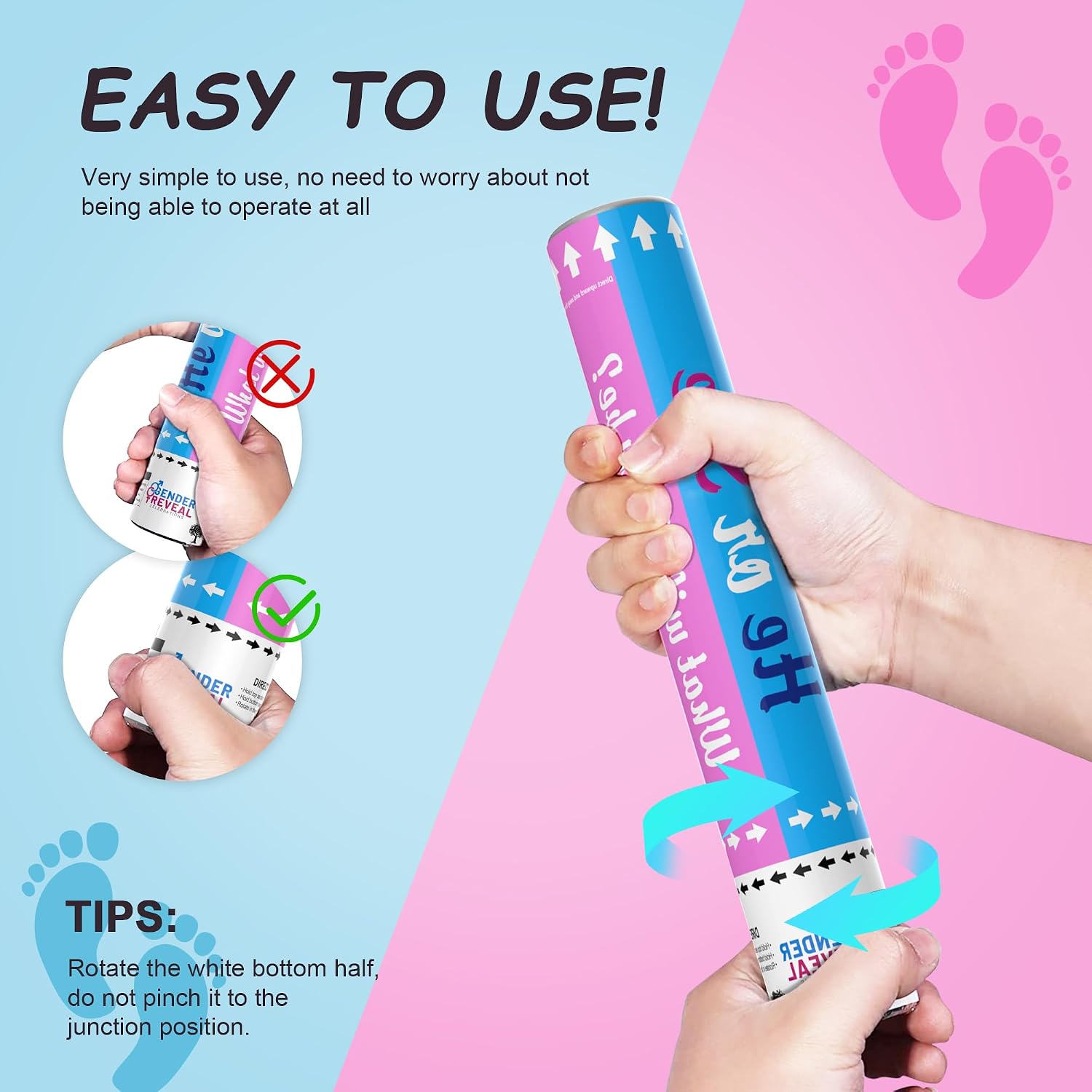 POPUPARTY 2 Pack Gender Reveal Confetti Cannon | 1 Pink & 1 Blue - Biodegradable Confetti Party Supplies Poppers, Ideal for Baby Boy or Girl Gender Reveal Decoration