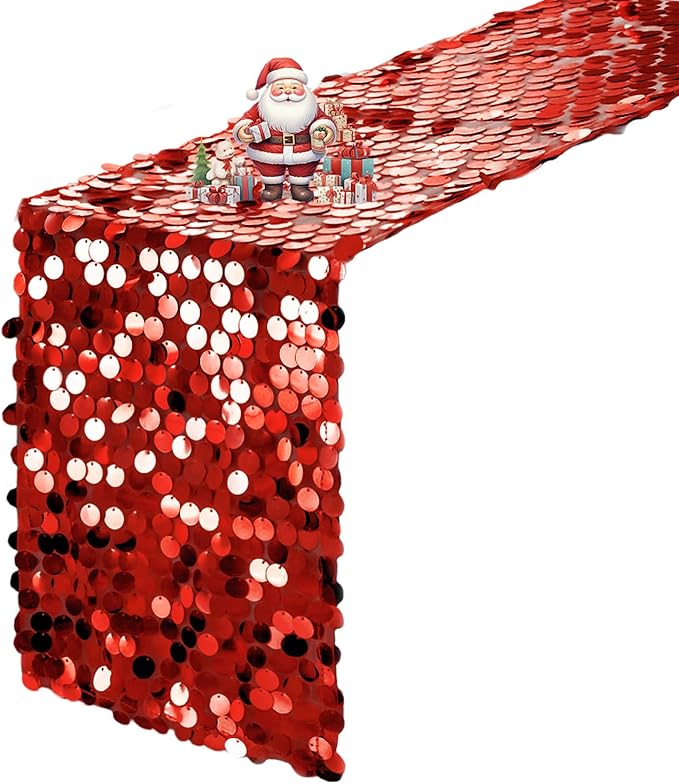 VHH Sequin Table Runner 12 x 108 inches Red Table Runner, Glitter Runner for Party Wedding Birthday, Party Spring Easter Rustic, Birthday Supplies Decorations (1 Pack).