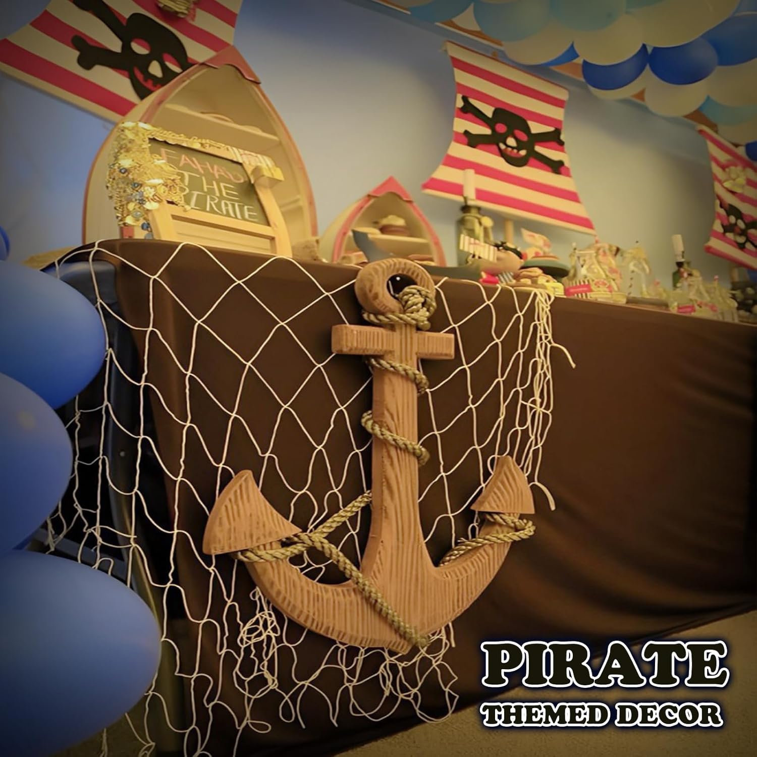 2 Pack Fish Net Decorations for Party, Natural Cotton Hawaiian Table Runner Party Fishing Net Decorative, Nautical Themed Decor Cotton Fishnet Under The Sea Pirate Ocean BeachHalloween Decor
