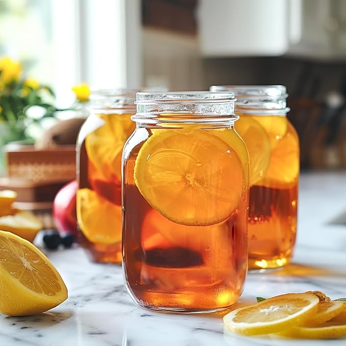 ComSaf Wide Mouth Mason Jars 32 oz with Lids 2 Pcs, Quart Mason Jars with Seal Band, Large Glass Jar, Big Canning Containers for Pickles, Jams, Sauces, Salsa, Sourdough, Juice, Suntea, Food Storage