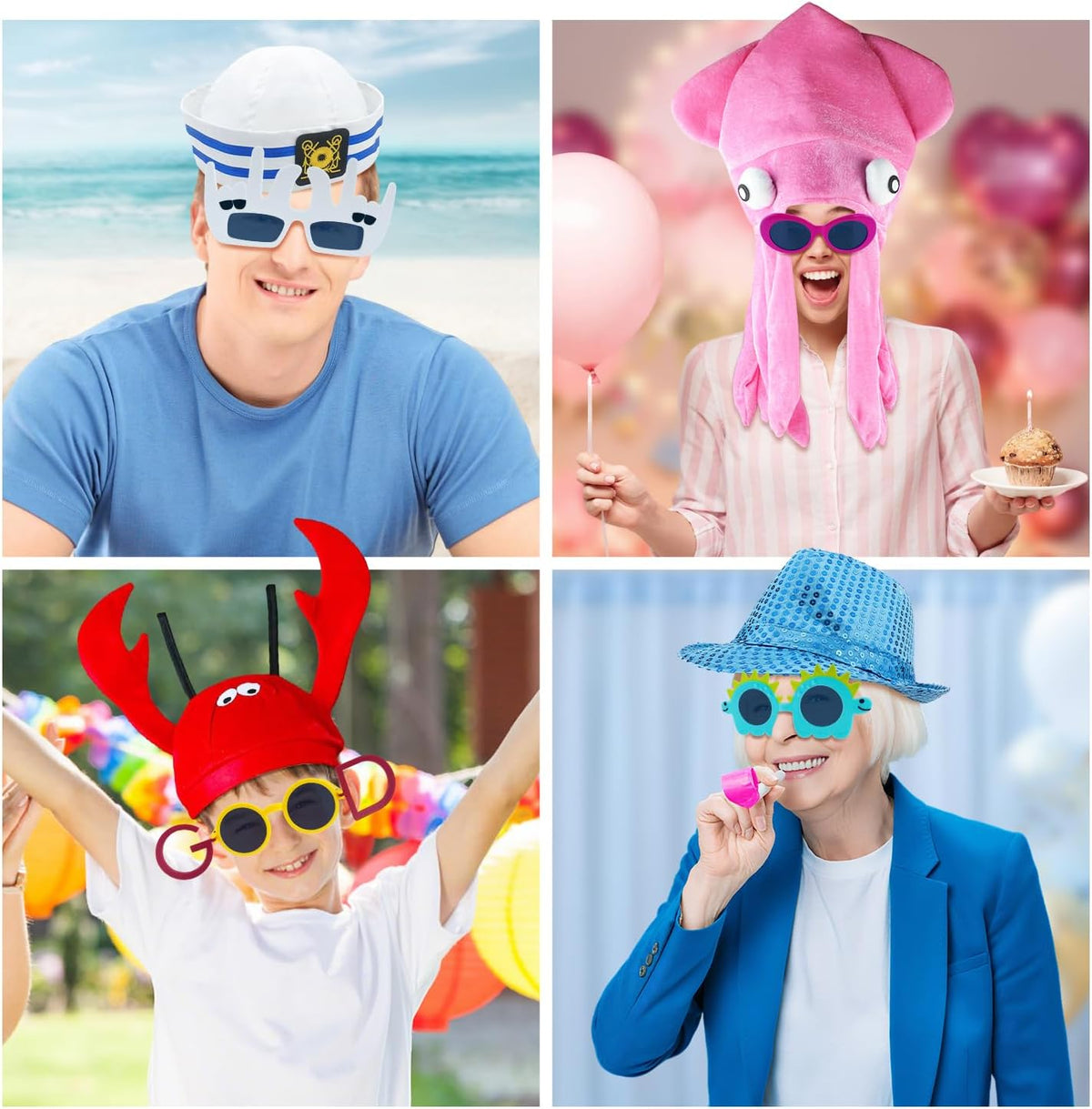 24 Funny Hats and Glasses For Photo Booth Props, 12 Assorted Crazy Party Hats...