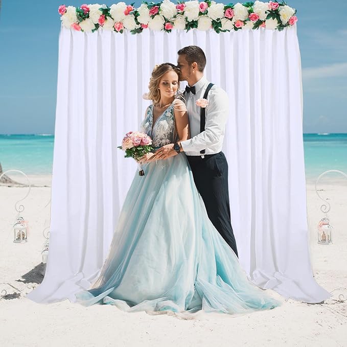 2 Panels White Backdrop Curtain, 10 x 7 Feet Background Curtains for Parties, Weddings, Baby Showers, Bachelorette Halloween, Christmas Birthday Party Photoshoot Backdrop Curtains Decorations
