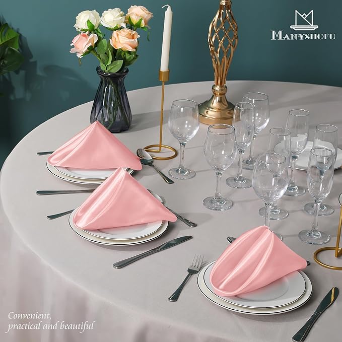 Manyshofu 60 Piece Blush Satin Napkins - 20x20 Inch Square Fabric Napkins for Wedding Dinner Party Lunch